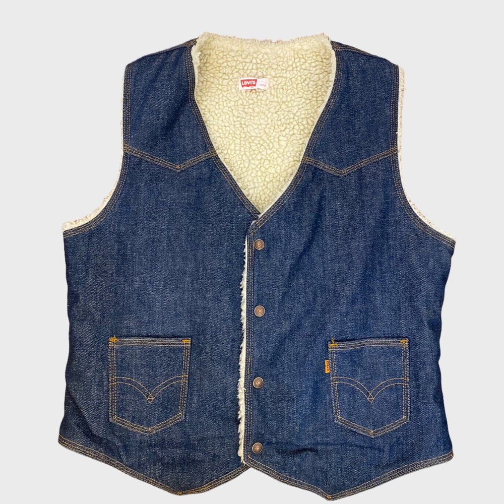 Vintage 70s Levi's Orange Tab Sherpa Lined Denim Vest - Picture 1 of 8